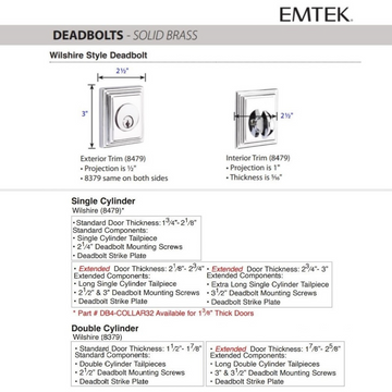 Emtek 8479 Wilshire Deadbolt - Classic Brass - Single Cylinder